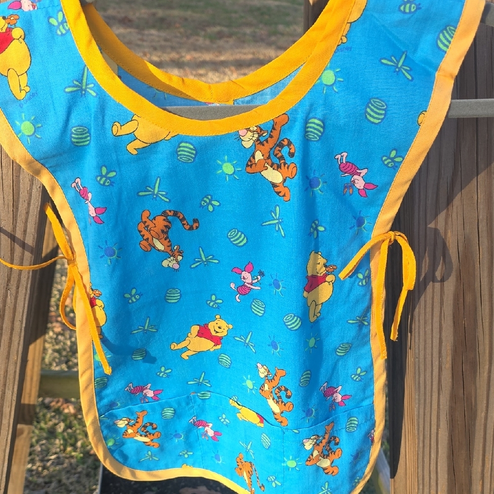 Blue and Yellow Kids Bib with Cartoon Characters